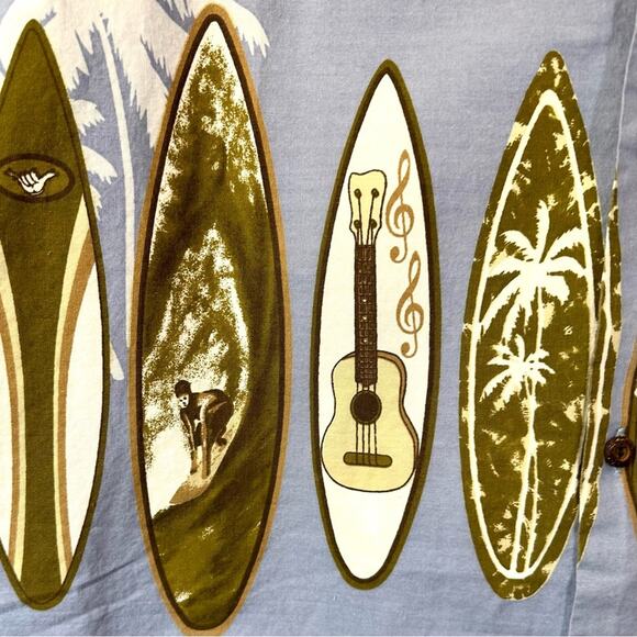 Vintage 80s Surfboard Ukulele Cotton Shirt by Ali’i Fashions Hawaii Tropical - Picture 2 of 6